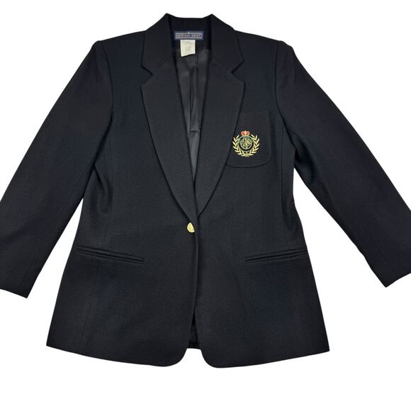 Herman Geist Vintage Academia Preppy Embroidered Crest Wool Blazer Women's SZ 10 - Picture 2 of 7